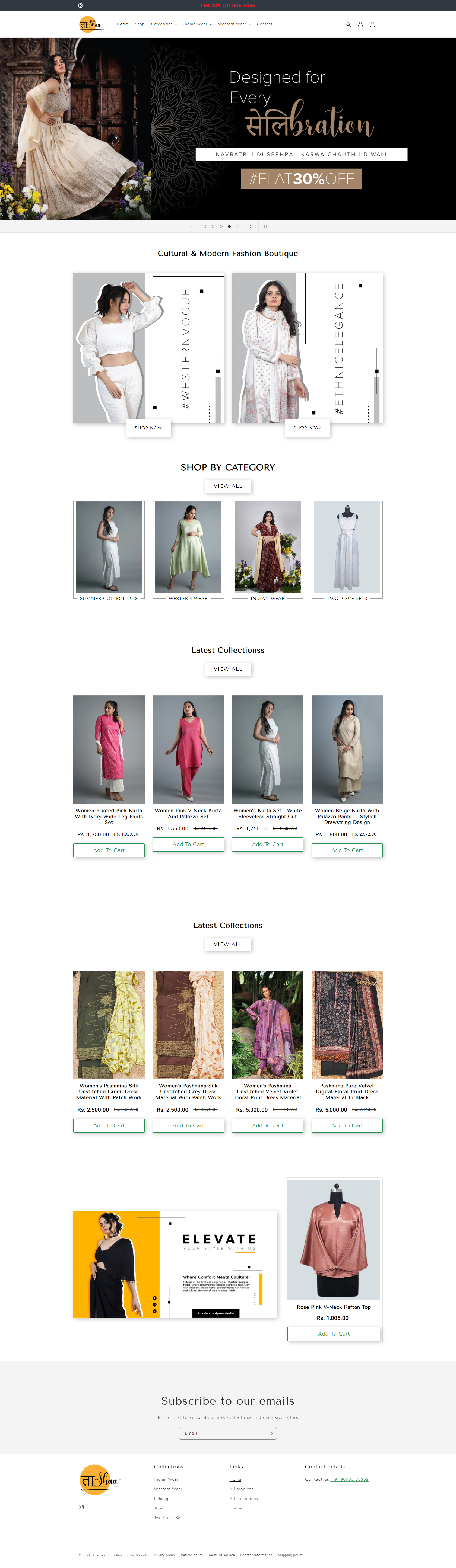 Thashaa Store - Hyderabad based Clothing Ecommerce Shopify Store designed by Web Gen World - thashaa.com
